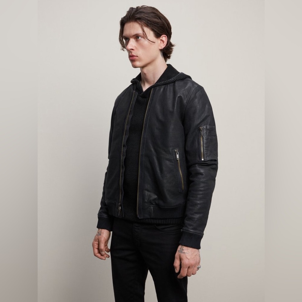 John Varvatos Leather Bomber Jacket “Rodney Flight Jacket”